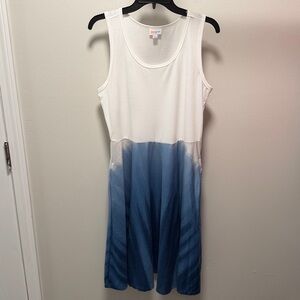 Like new- Women’s LulaRoe Nicki Sleeveless Dress Sz Large White & Blue Design